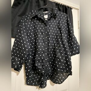 Chico's Black Button-Front Polka Dot Blouse